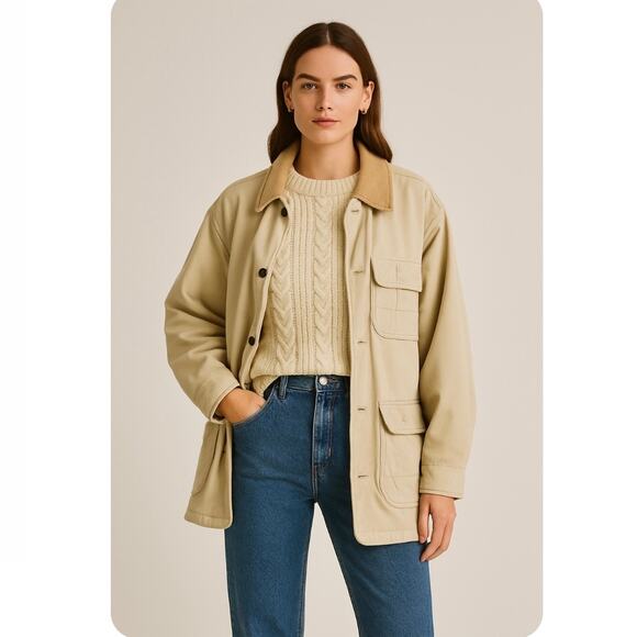 Vintage unisex Tan Utility Jacket barn coat chore coat - Picture 3 of 14